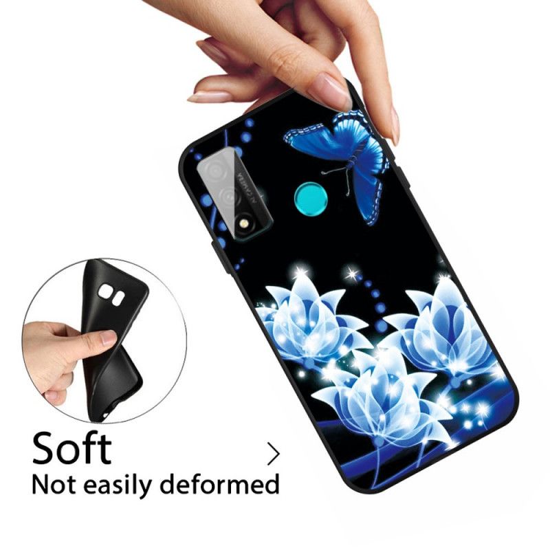 Cover for Huawei P Smart 2020 Sommerfugl Og Blå Blomster