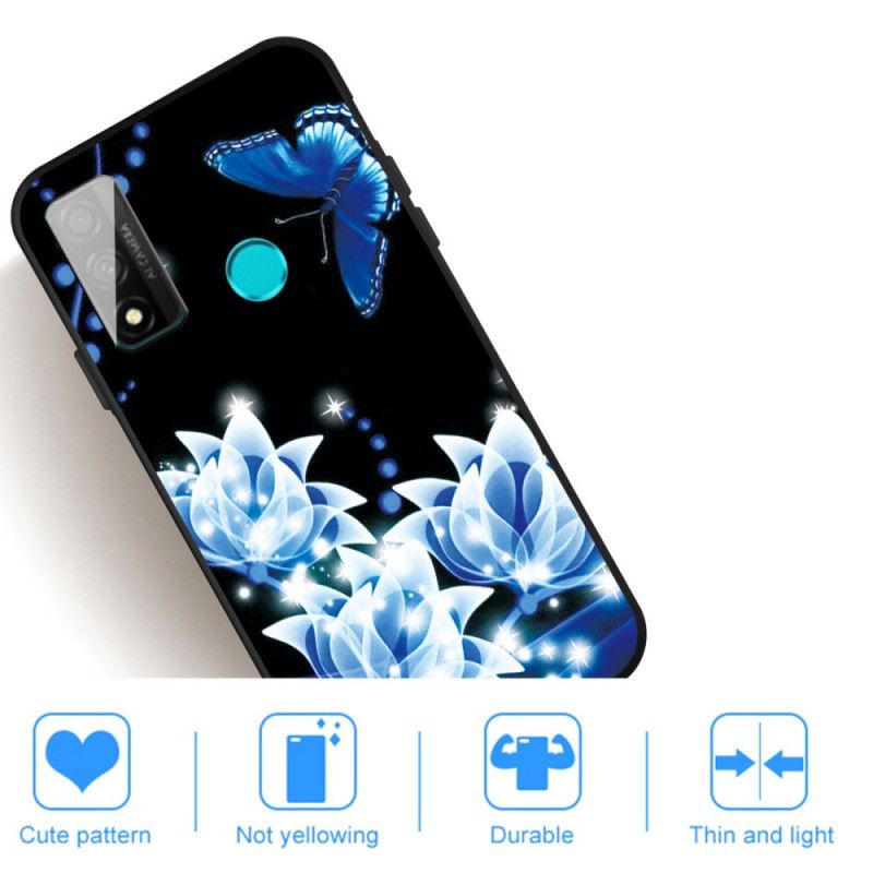 Cover for Huawei P Smart 2020 Sommerfugl Og Blå Blomster