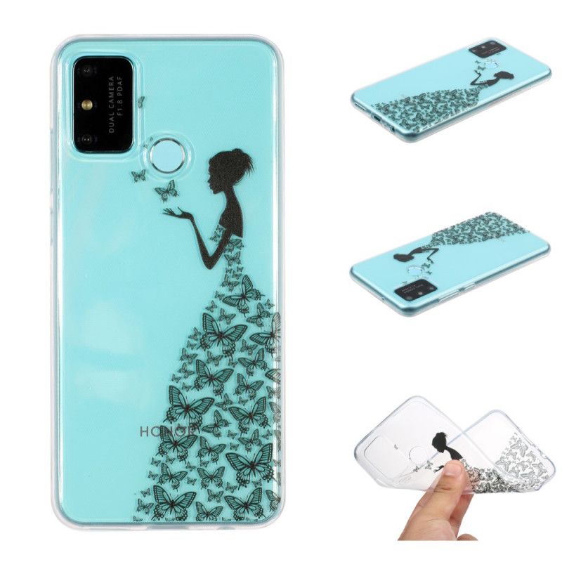 Cover Huawei P Smart 2020 Gennemsigtig Kjole Med Sommerfugle