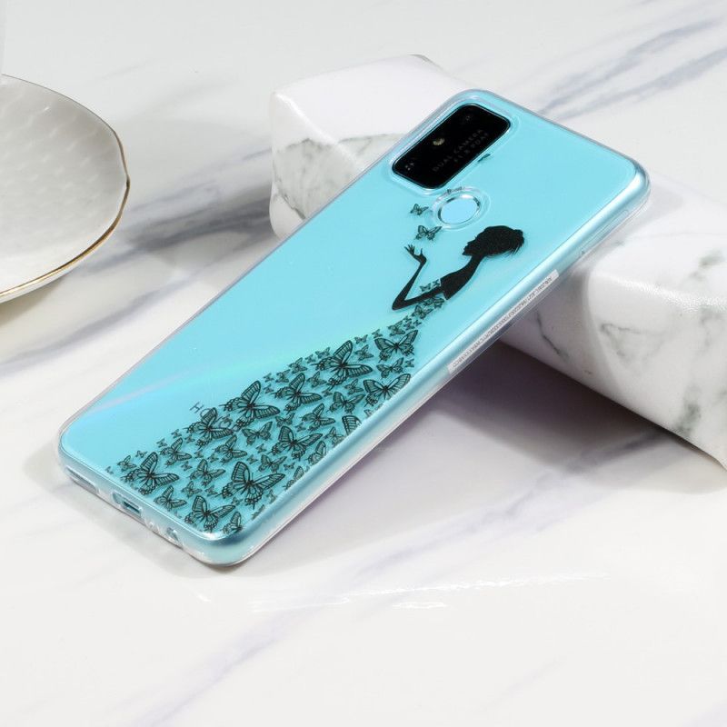 Cover Huawei P Smart 2020 Gennemsigtig Kjole Med Sommerfugle