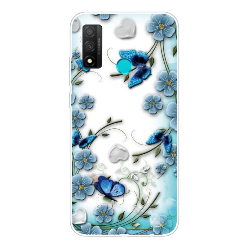 Cover Huawei P Smart 2020 Mobilcover Gennemsigtige Retro Sommerfugle Og Blomster