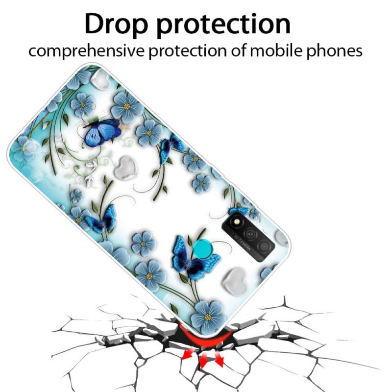 Cover Huawei P Smart 2020 Mobilcover Gennemsigtige Retro Sommerfugle Og Blomster