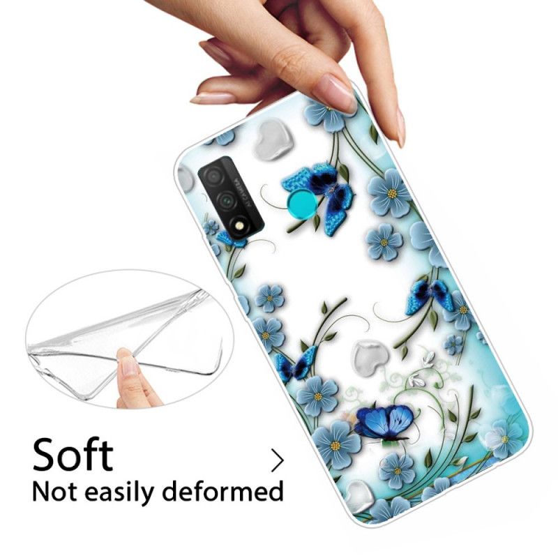 Cover Huawei P Smart 2020 Mobilcover Gennemsigtige Retro Sommerfugle Og Blomster