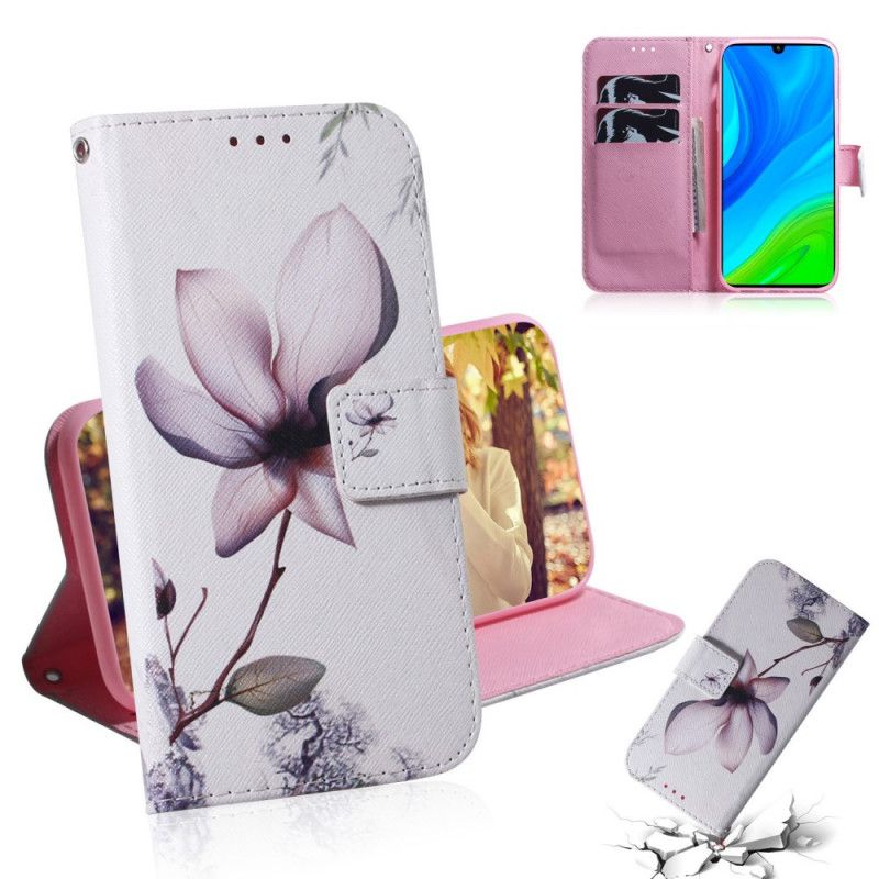 Flip Cover Huawei P Smart 2020 Mobilcover En Lyserød Blomst