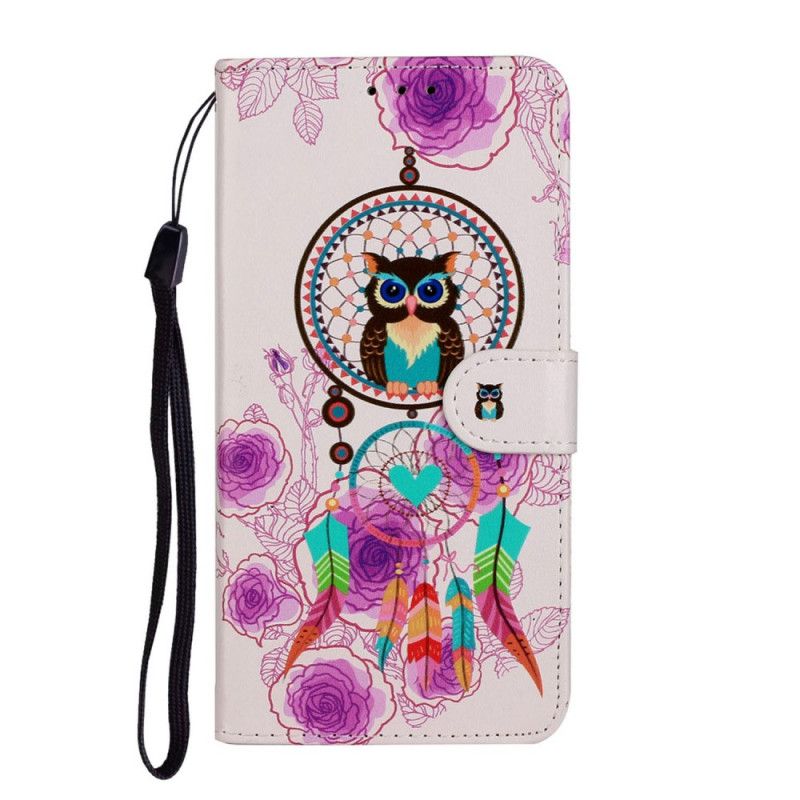 Flip Cover Huawei P Smart 2020 Mobilcover Ugle Drømmefanger Med Blomster