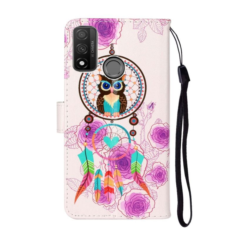 Flip Cover Huawei P Smart 2020 Mobilcover Ugle Drømmefanger Med Blomster