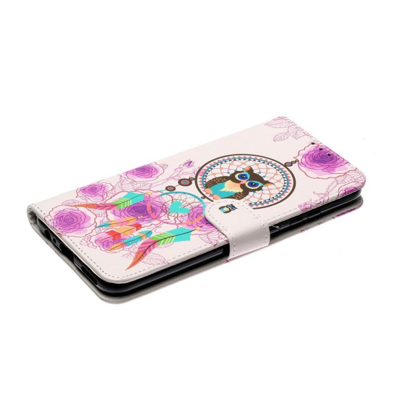 Flip Cover Huawei P Smart 2020 Mobilcover Ugle Drømmefanger Med Blomster