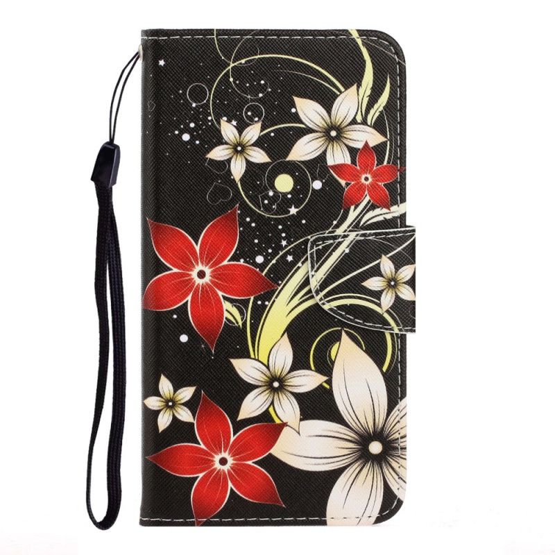 Flip Cover Huawei P Smart 2020 Sort Mobilcover Farverige Stringblomster