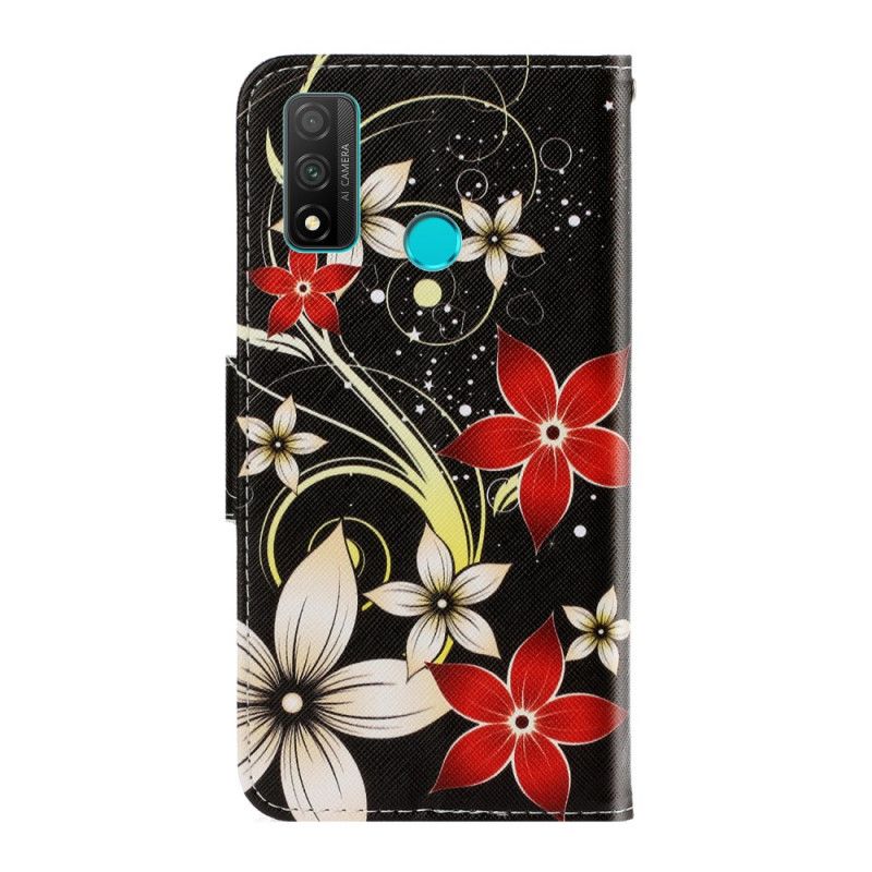 Flip Cover Huawei P Smart 2020 Sort Mobilcover Farverige Stringblomster