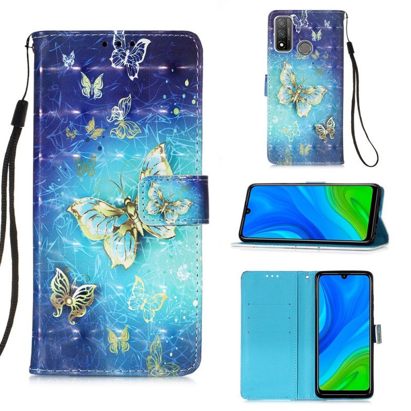 Flip Cover Læder for Huawei P Smart 2020 Gyldne String Sommerfugle