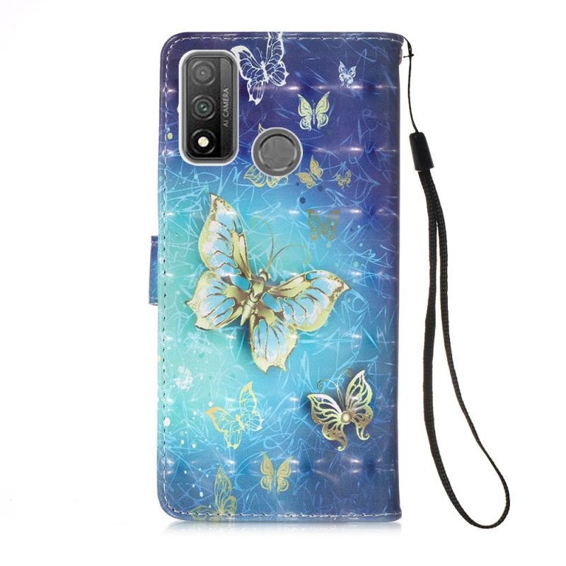 Flip Cover Læder for Huawei P Smart 2020 Gyldne String Sommerfugle