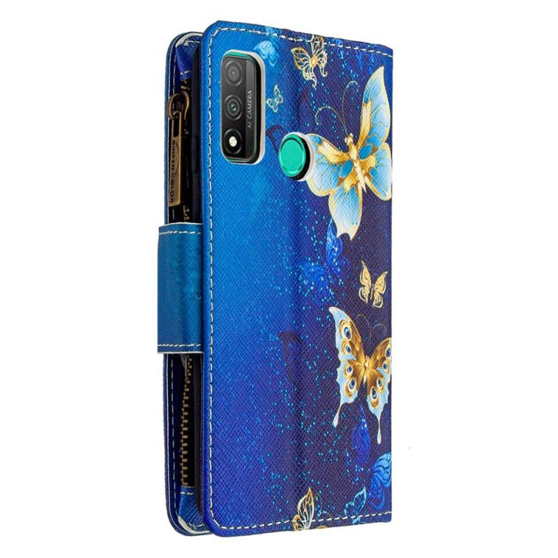 Flip Cover Læder for Huawei P Smart 2020 Sort Sommerfugl Lynlåslomme