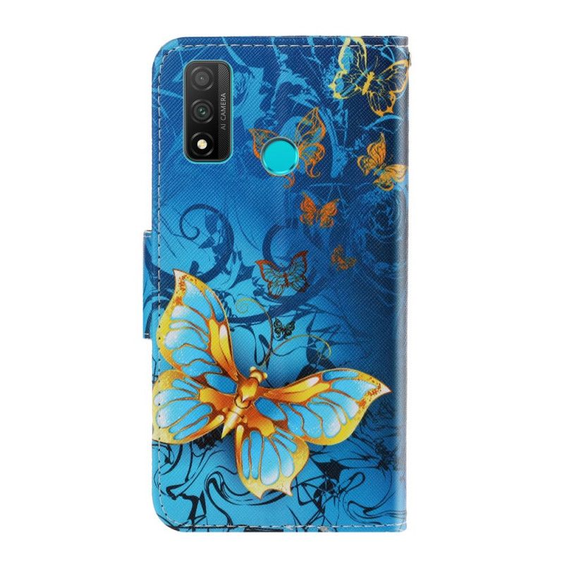 Flip Cover Læder for Huawei P Smart 2020 Sort Sommerfuglvariationer Med Rem