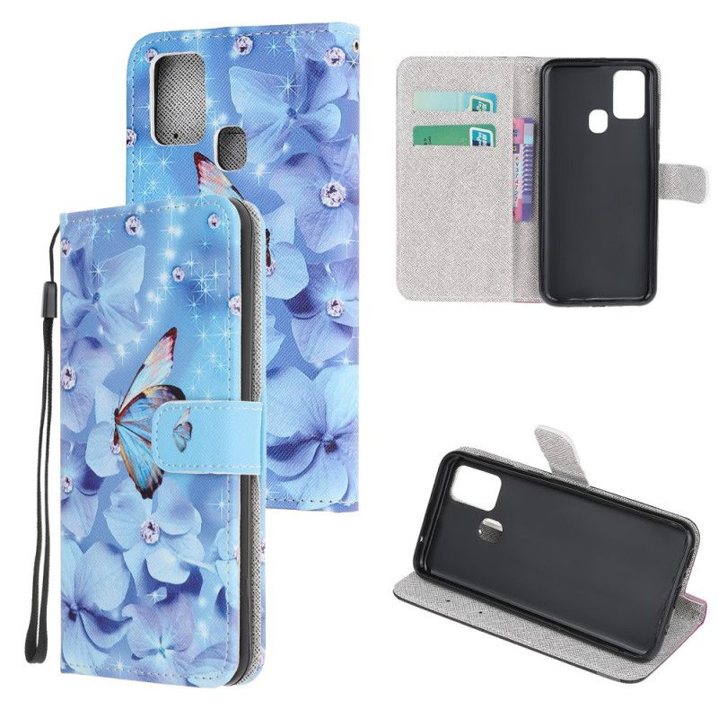 Flip Cover Læder for Huawei P Smart 2020 Thong Diamant Sommerfugle