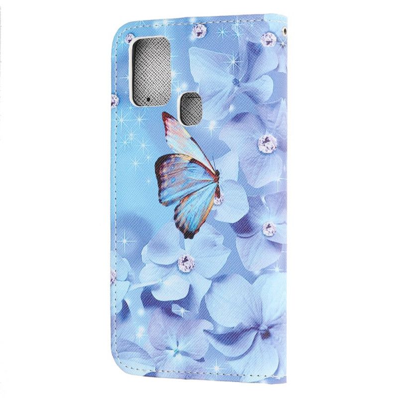 Flip Cover Læder for Huawei P Smart 2020 Thong Diamant Sommerfugle