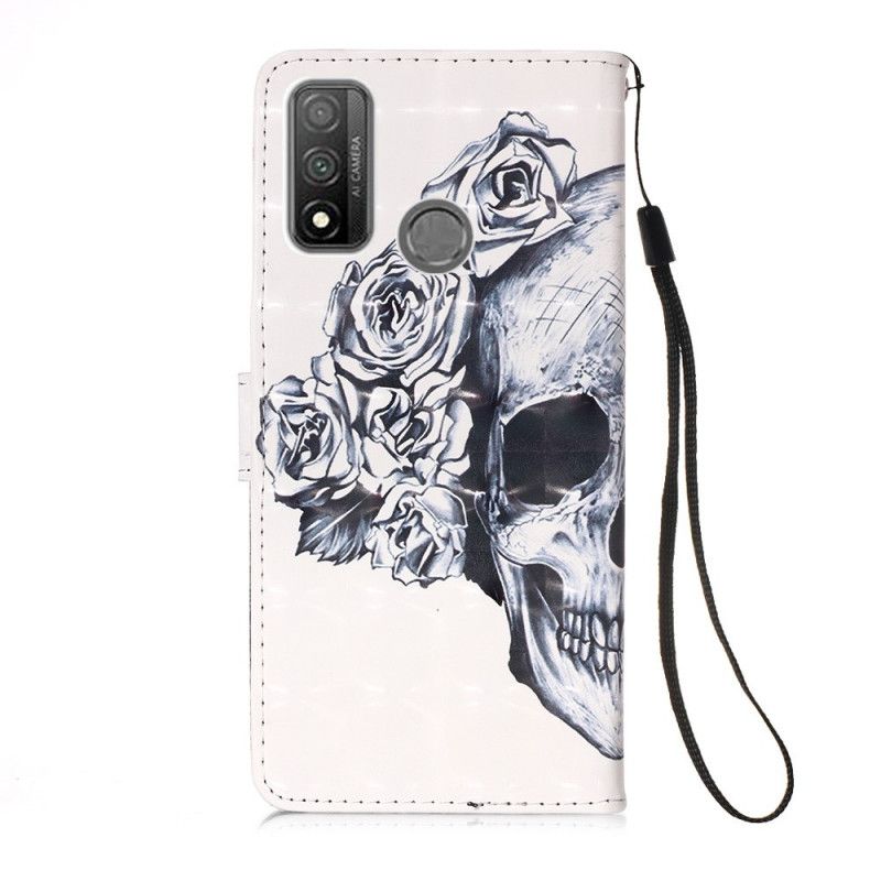 Flip Cover Læder Huawei P Smart 2020 Hvid Blomstret Kranium Original