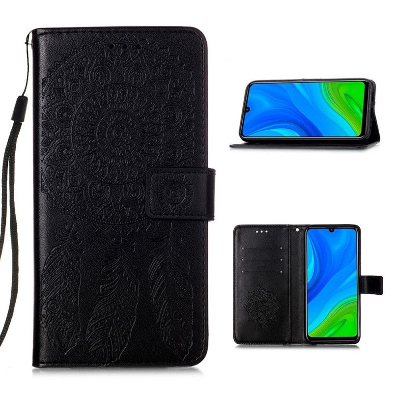 Flip Cover Læder Huawei P Smart 2020 Sort Dreamcatcher Print Og Stringtanga