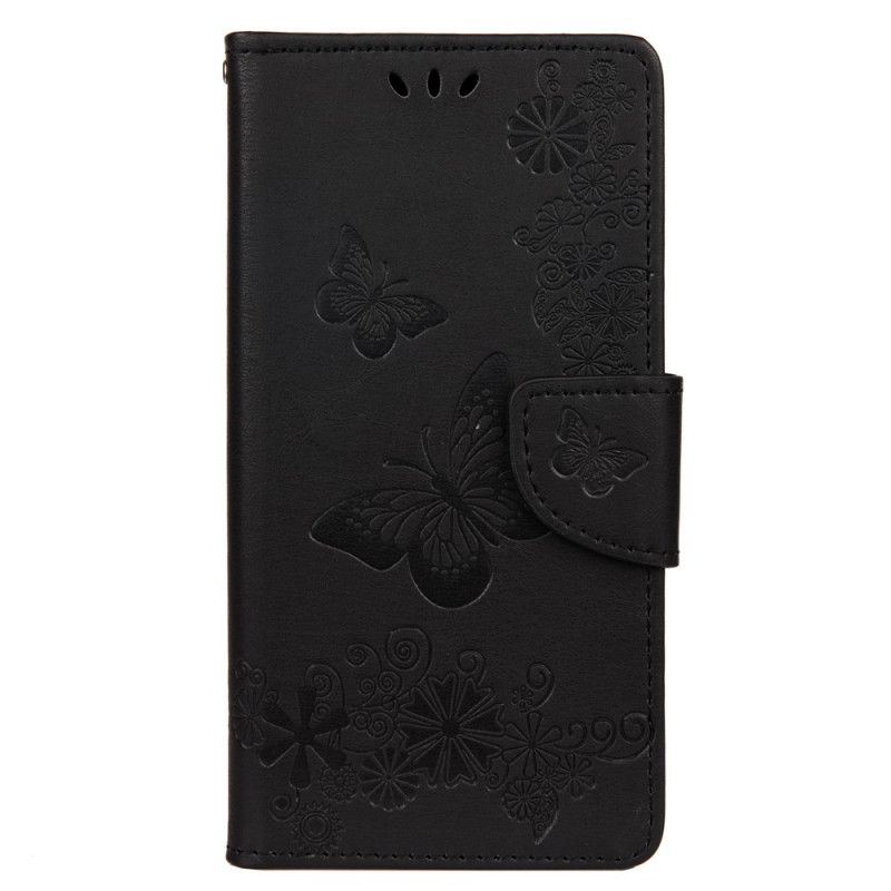 Flip Cover Læder Huawei P Smart 2020 Sort Pragtfulde String Sommerfugle