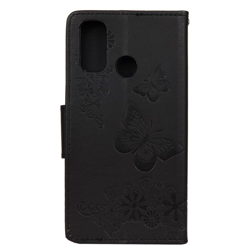 Flip Cover Læder Huawei P Smart 2020 Sort Pragtfulde String Sommerfugle