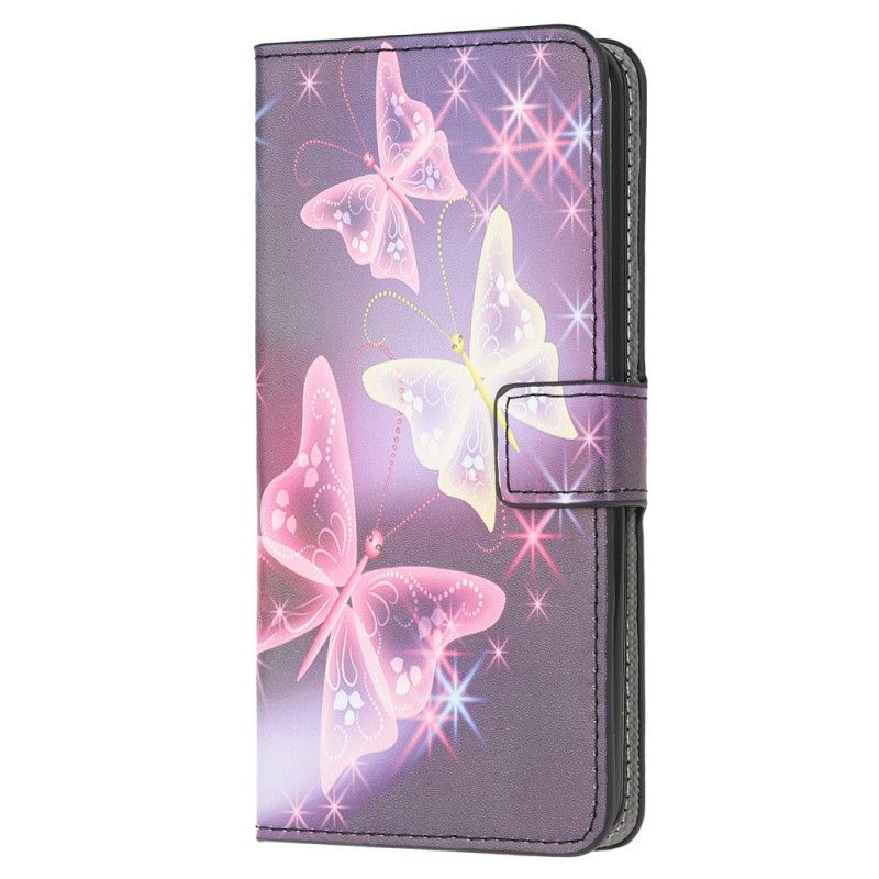 Flip Cover Læder Huawei P Smart 2020 Sort Sommerfugle Og Blomster