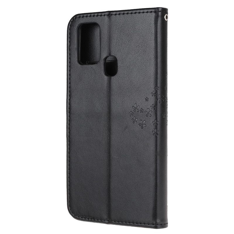 Flip Cover Læder Huawei P Smart 2020 Sort Træ- Og Rem-Ugler