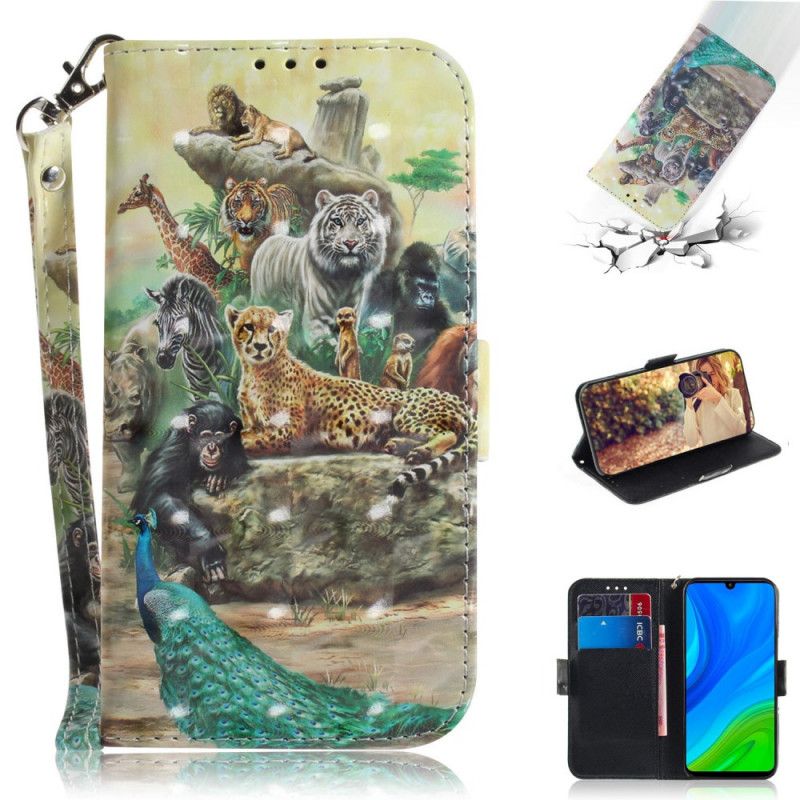 Flip Cover Læder Huawei P Smart 2020 Thong Safari Dyr