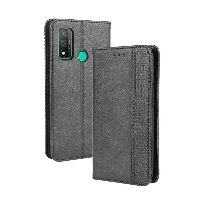 Læder Cover for Huawei P Smart 2020 Sort Stiliseret Vintage Lædereffekt