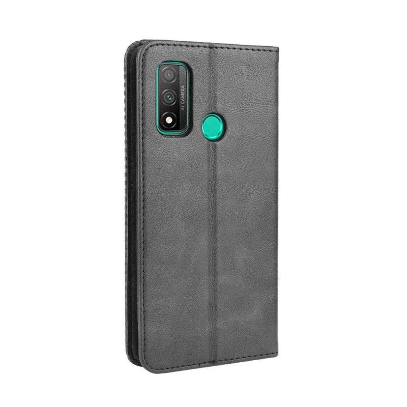 Læder Cover for Huawei P Smart 2020 Sort Stiliseret Vintage Lædereffekt