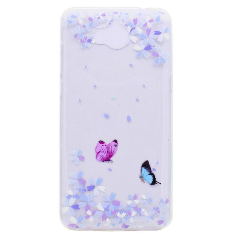 Cover for Huawei Y6 2017 Gennemsigtige Sommerfugle Og Blomster