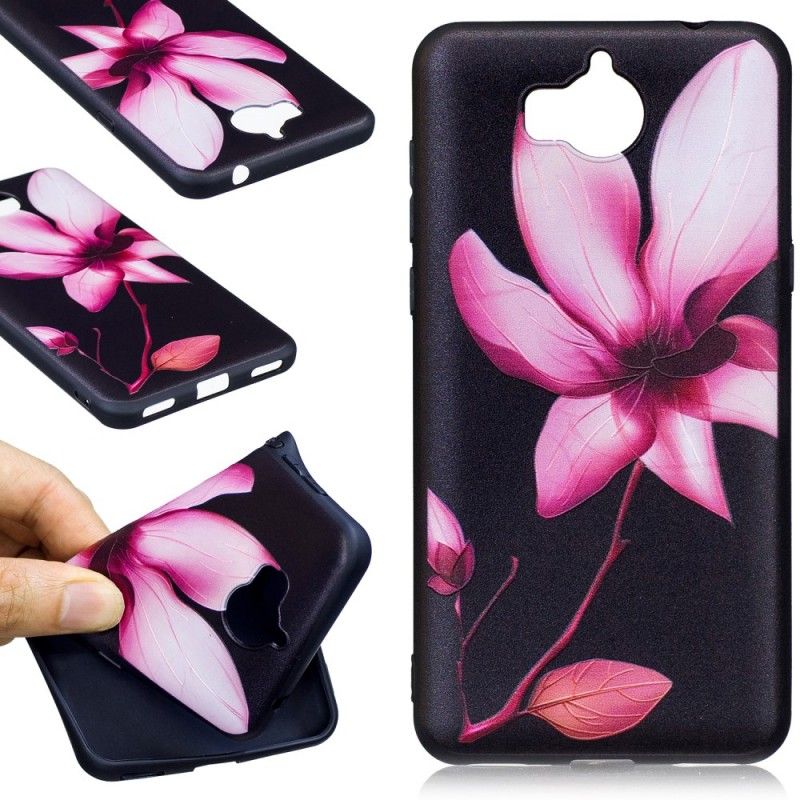 Cover for Huawei Y6 2017 Præget Lyserød Blomst