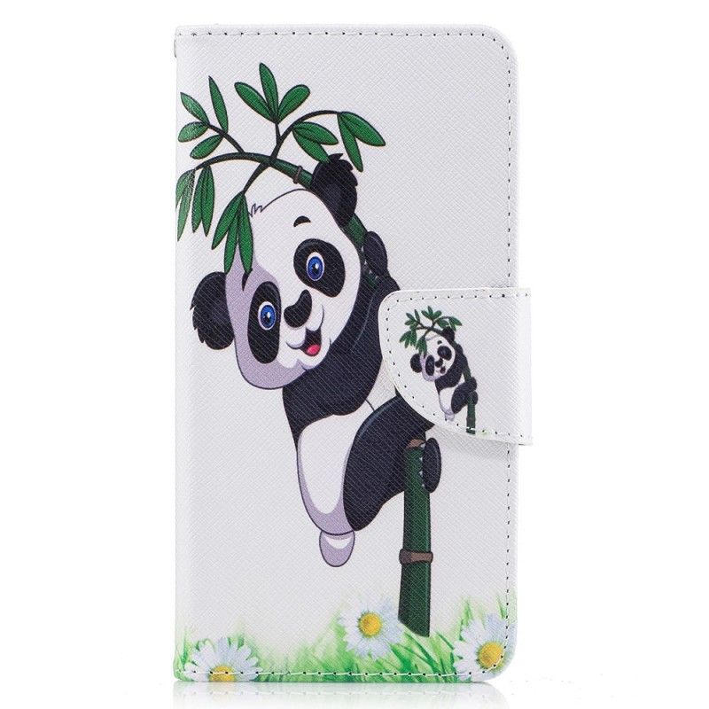 Flip Cover Læder for Huawei Y6 2017 Panda På Bambus