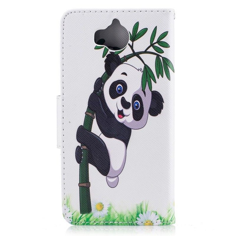 Flip Cover Læder for Huawei Y6 2017 Panda På Bambus