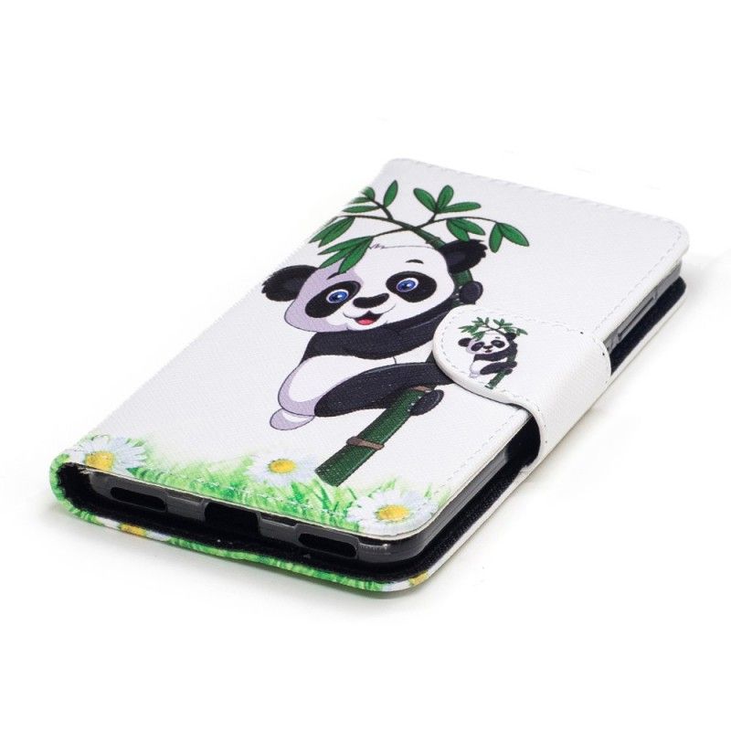 Flip Cover Læder for Huawei Y6 2017 Panda På Bambus