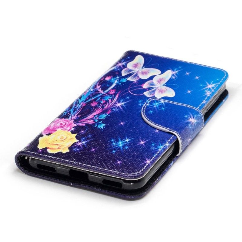 Flip Cover Læder for Huawei Y6 2017 Sommerfugle Om Natten