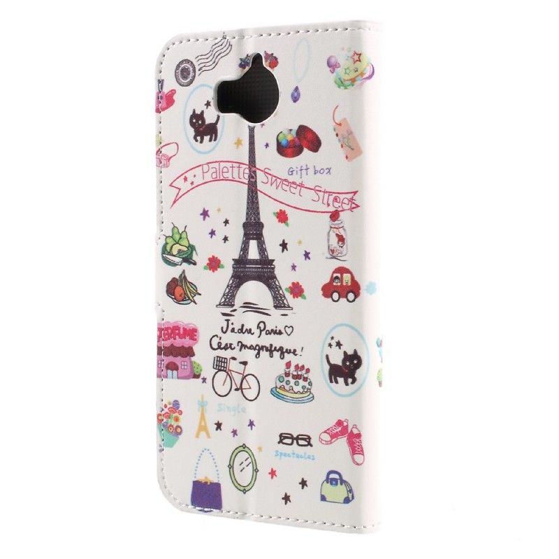 Flip Cover Læder Huawei Y6 2017 Jeg Elsker Paris Original