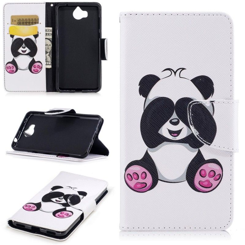 Flip Cover Læder Huawei Y6 2017 Sjov Panda