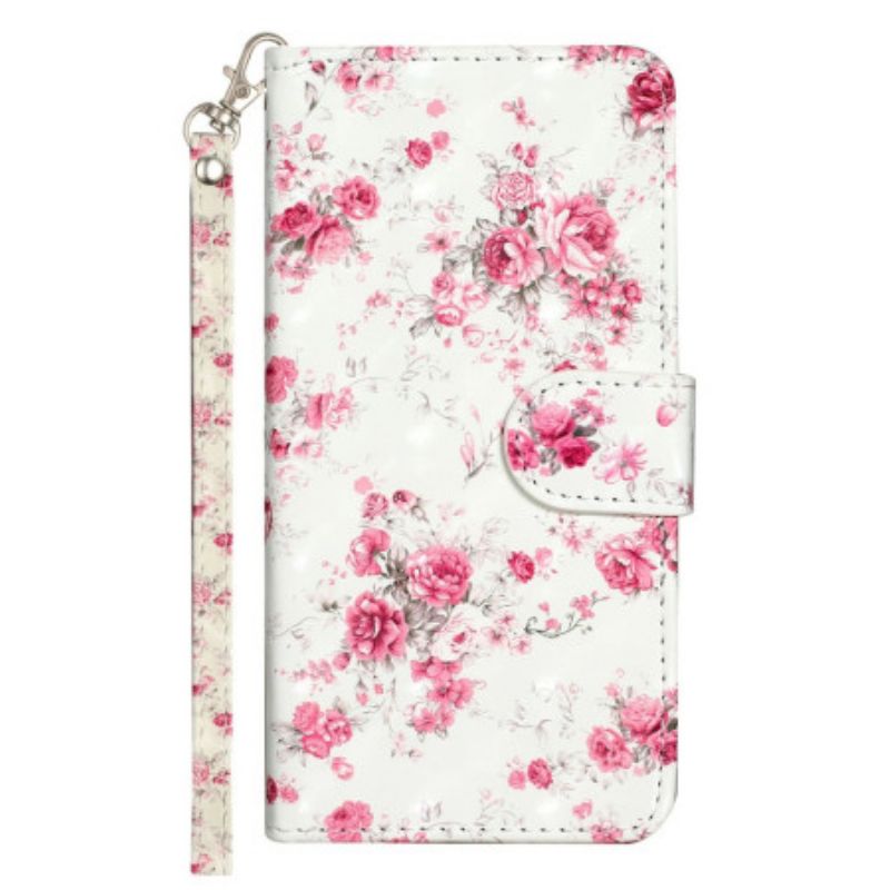 Flip Cover Til Xiaomi 14t Lyserøde Blomster Med Rem