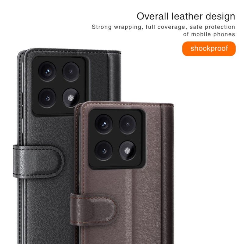 Læder Cover Xiaomi 14t Telefon Etui Ægte Læder