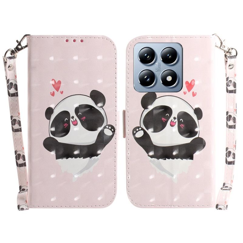 Læder Cover Xiaomi 14t Telefon Etui Panda Love Med Rem