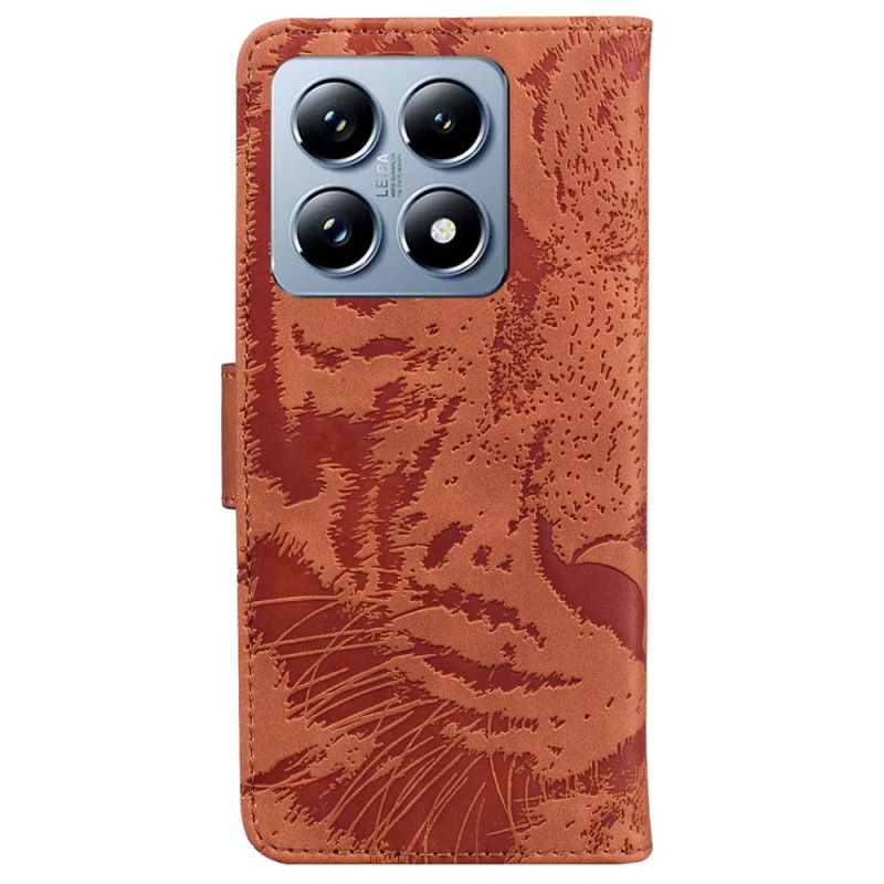 Læder Cover Xiaomi 14t Telefon Etui Tiger Footprint