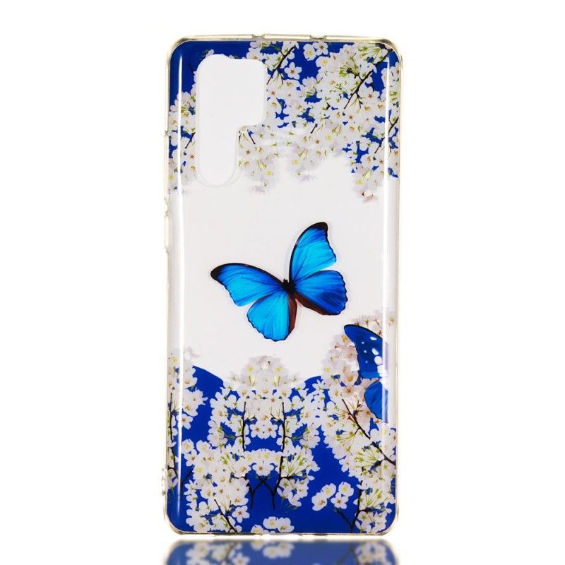 Cover Huawei P30 Pro Blå Sommerfugl Og Vinterblomster