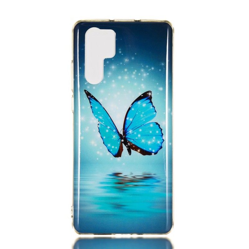 Cover Huawei P30 Pro Mobilcover Fluorescerende Blå Sommerfugl