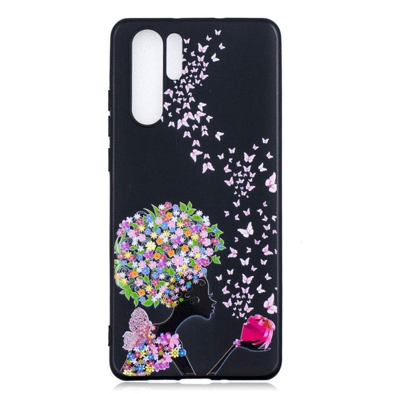 Cover Huawei P30 Pro Mobilcover Kvinde Med Et Blomstret Hoved