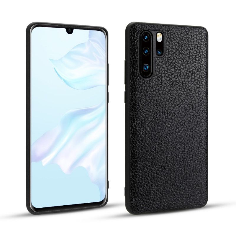 Cover Huawei P30 Pro Mørkeblå Ægte Litchilæder