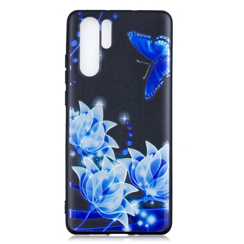 Cover Huawei P30 Pro Sommerfugl Og Blå Blomster Beskyttelse