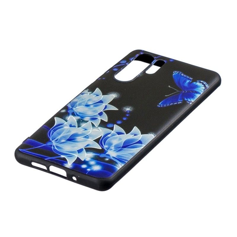 Cover Huawei P30 Pro Sommerfugl Og Blå Blomster Beskyttelse