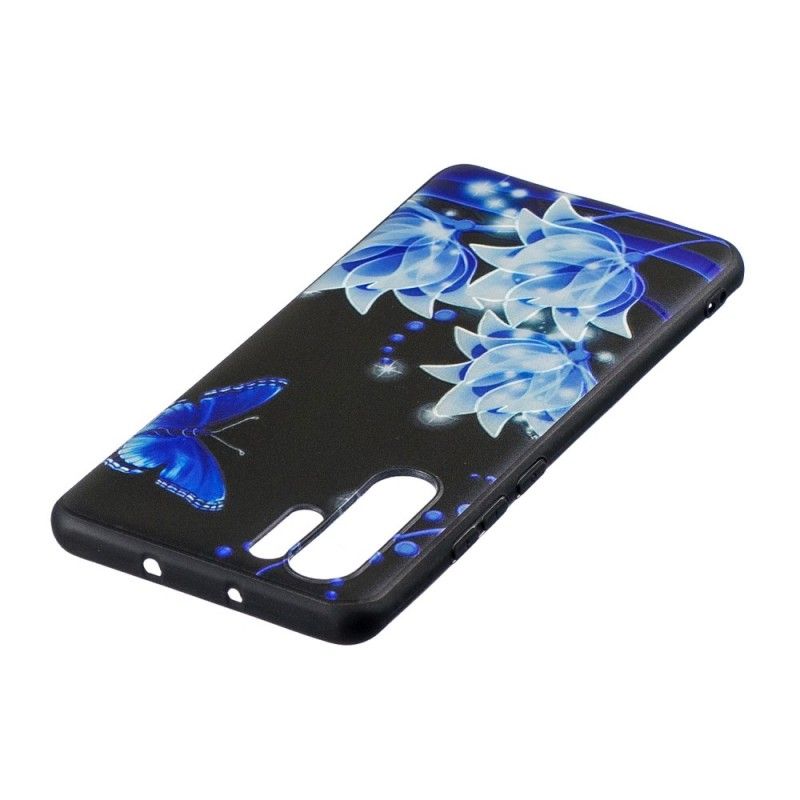 Cover Huawei P30 Pro Sommerfugl Og Blå Blomster Beskyttelse