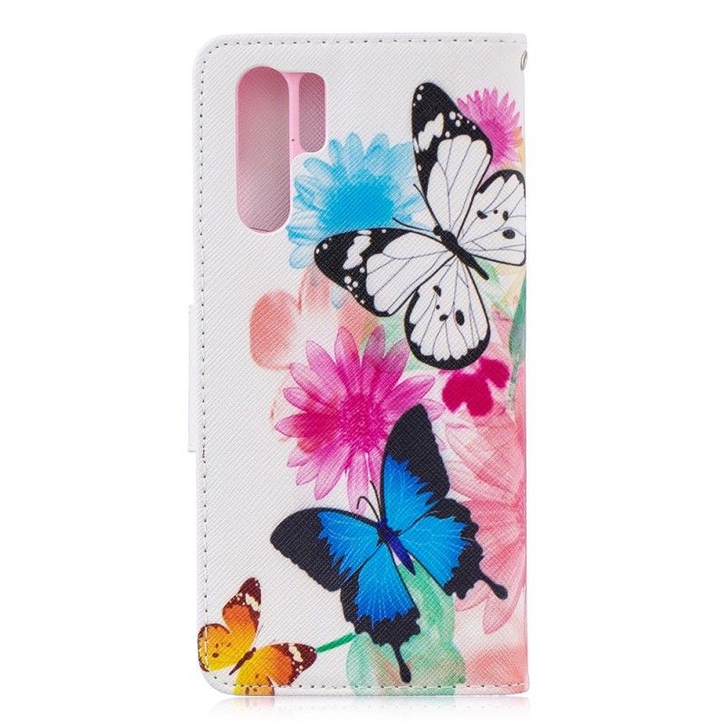 Flip Cover Huawei P30 Pro Mobilcover Malede Sommerfugle Og Blomster