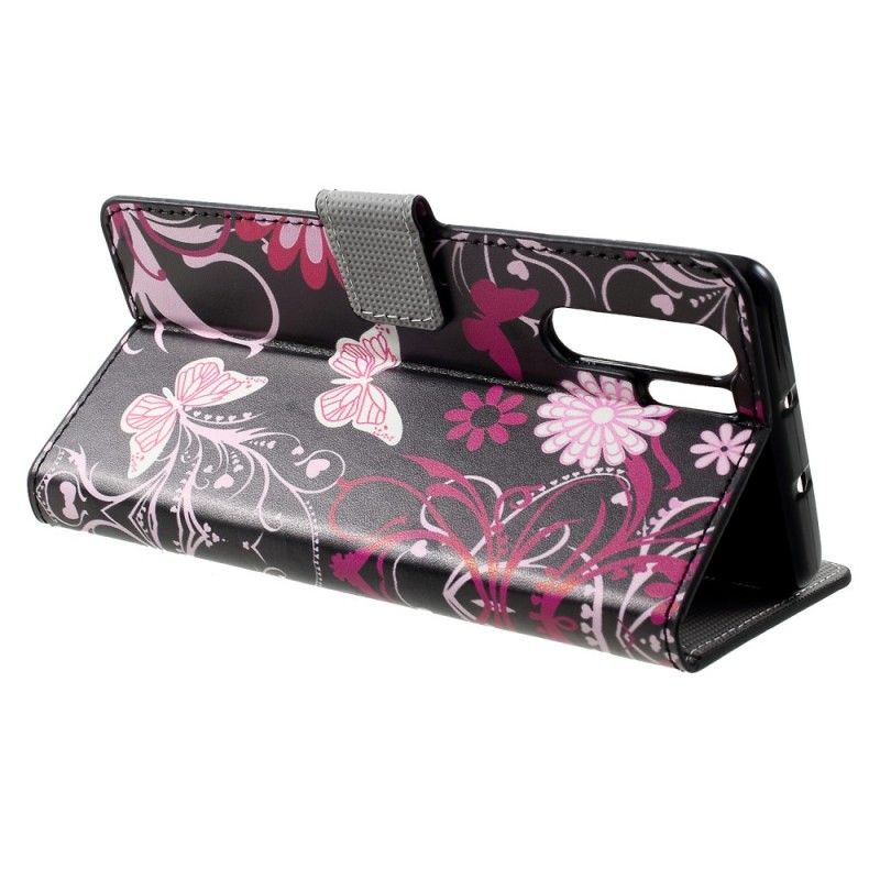 Flip Cover Huawei P30 Pro Sort Sommerfugle Og Blomster