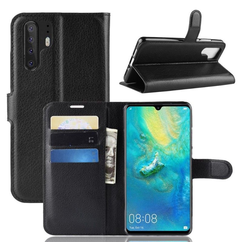 Flip Cover Læder for Huawei P30 Pro Sort Retro Lychee